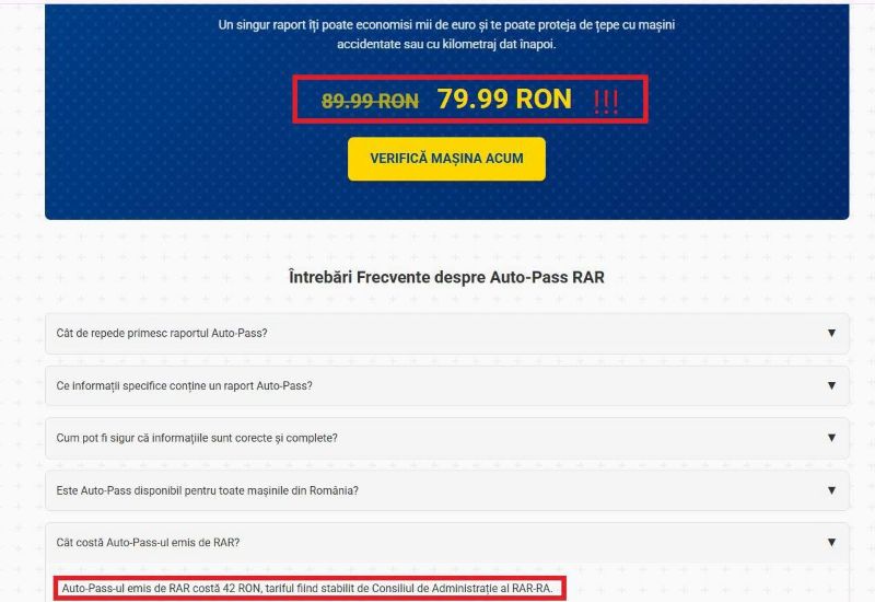 Practici înșelătoare în obținerea certificatul RAR Auto-Pass