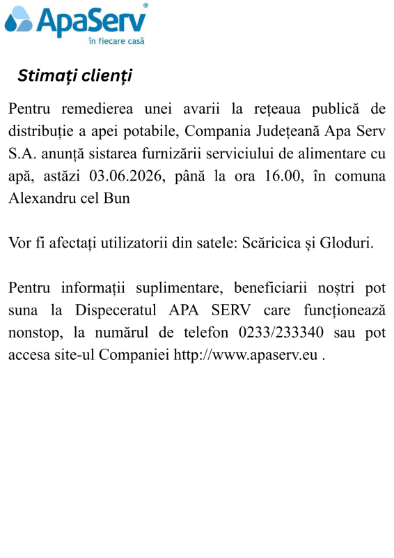 Anunțuri APA SERV 2026