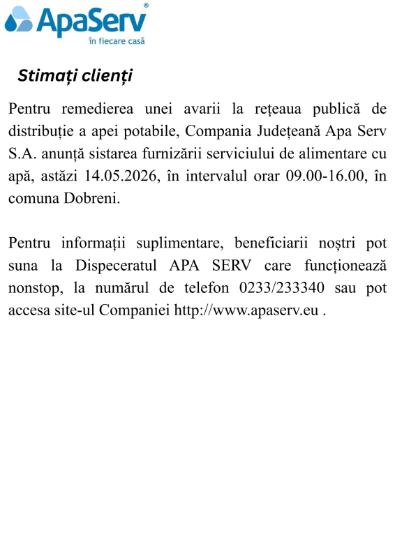 Anunțuri APA SERV 2026