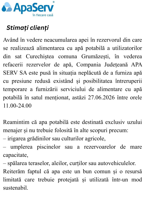 Anunțuri APA SERV 2026