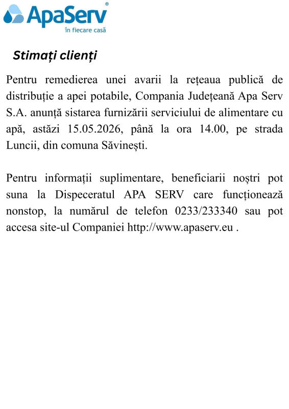Anunțuri APA SERV 2026