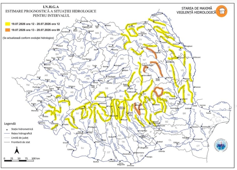 Risc de inundații pe râurile Bistrița și Trotuș (și afluenții) în Neamț și Bacău! A fost activată Starea de maximă vigilență!