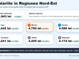 Salariile din Nord-Est rămân sub media națională. Iașiul conduce regiunea, Bacăul scade puternic, Neamțul are cel mai bun ritm de creștere