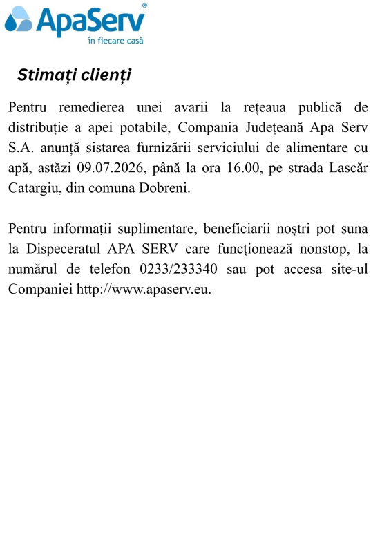 Anunțuri APA SERV 2026