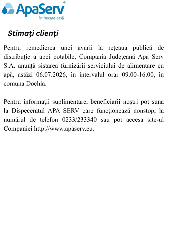 Anunțuri APA SERV 2026