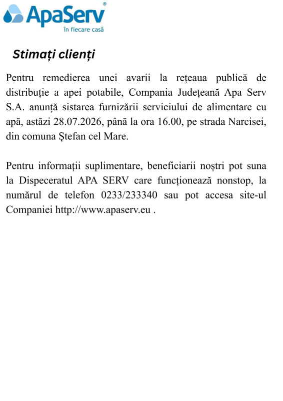 Anunțuri APA SERV 2026
