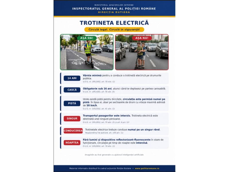 Acțiune a Poliției Neamț pe tot parcursul lunii august. Vizați bicicliștii, motocicliștii și utilizatorii de trotinete