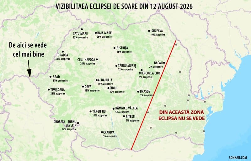 Eclipsa de Soare din această seară va fi vizibilă în mai multe orașe din Regiunea Nord-Est