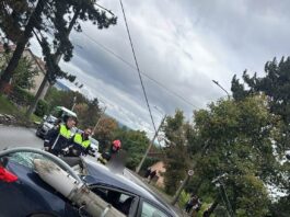 Suceava. O șoferiță a retezat un stâlp, iar acesta a căzut pe mașină