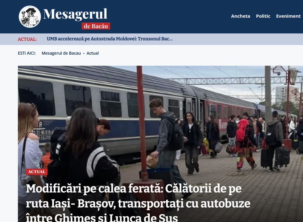 Trenurile Iași–Brașov, afectate de lucrări: transbordare auto pe ruta prin Ghimeș