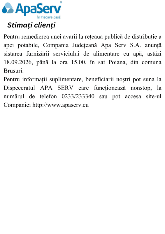 Anunțuri APA SERV 2026