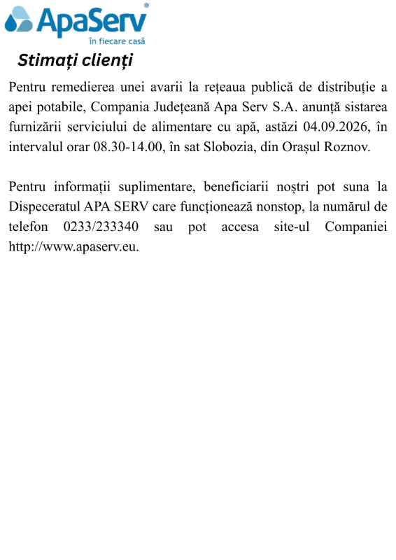 Anunțuri APA SERV 2026
