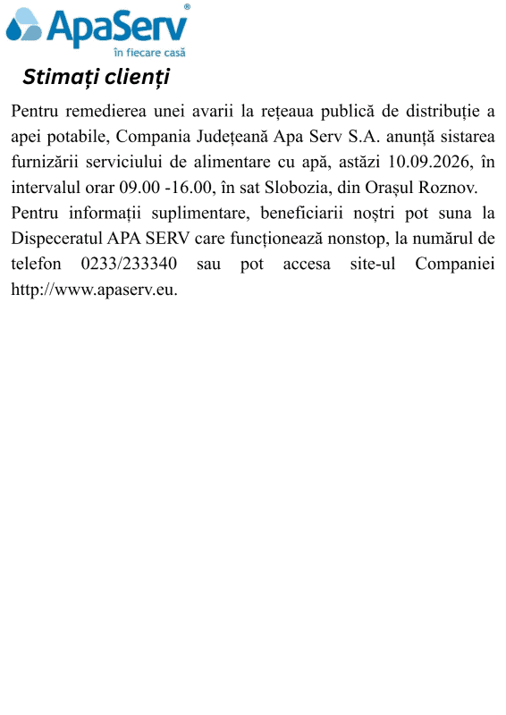Anunțuri APA SERV 2026