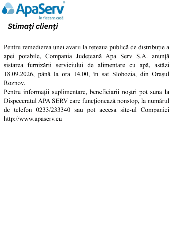 Anunțuri APA SERV 2026
