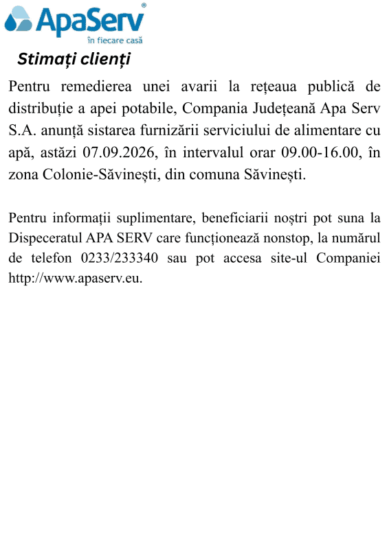Anunțuri APA SERV 2026