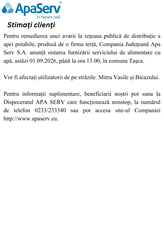 Anunțuri APA SERV 2026