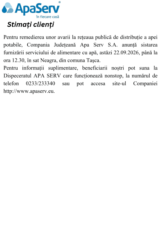 Anunțuri APA SERV 2026