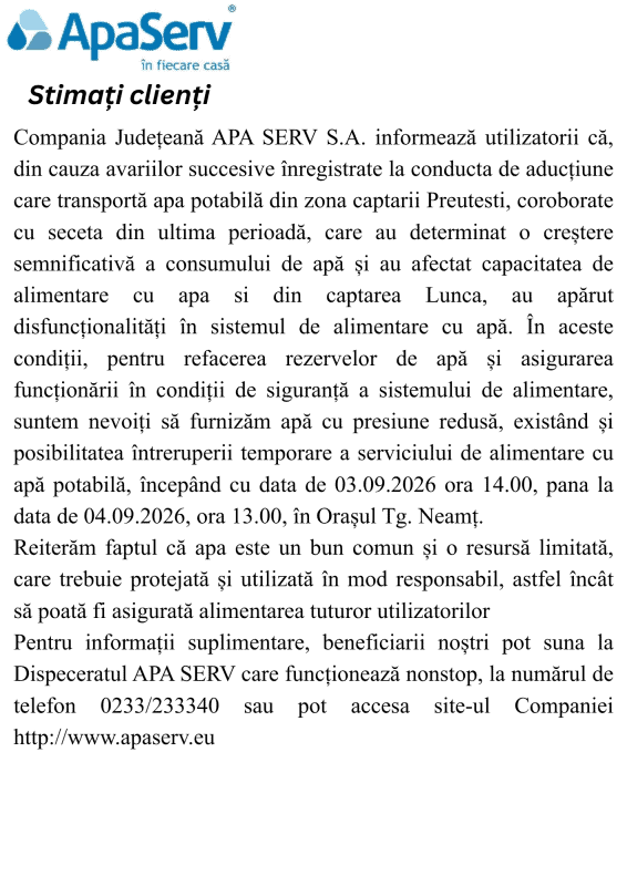 Anunțuri APA SERV 2026