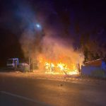 Suceava. Mașină distrusă de flăcări după ce a lovit un copac și gardul unei gospodării