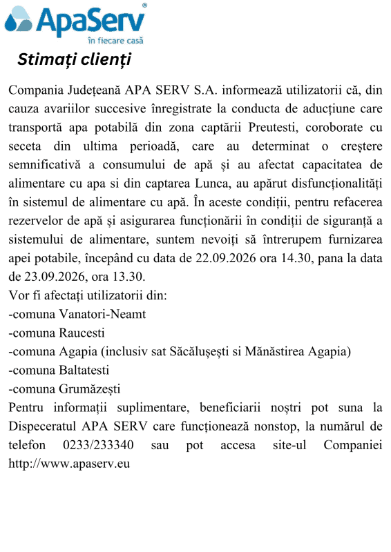Anunțuri APA SERV 2026
